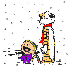 ... and Hobbes from the comic strip Calvin and Hobbes, enjoying snow