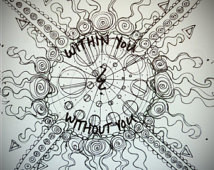 ... , Original Pen and Ink drawing, Beatles Quote Art, Celestial Artwork