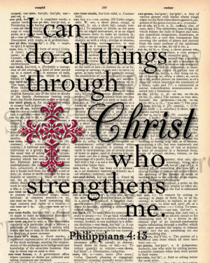 Vintage Dictionary Bible Verse and Cross - I can do all things ...
