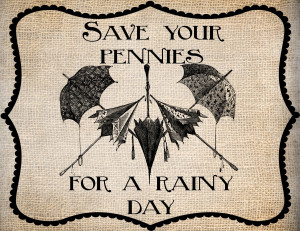 Antique Umbrellas Save Pennies Rainy Quote by AntiqueGraphique