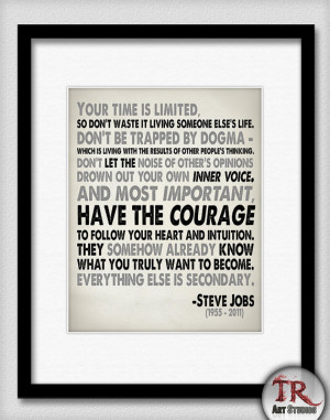 Steve Jobs Quote in Black and Grey - Your Time is Limited - Typography ...