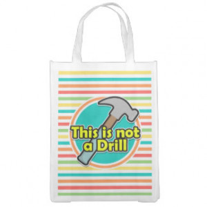 Funny Hammer; Bright Rainbow Stripes Reusable Grocery Bags