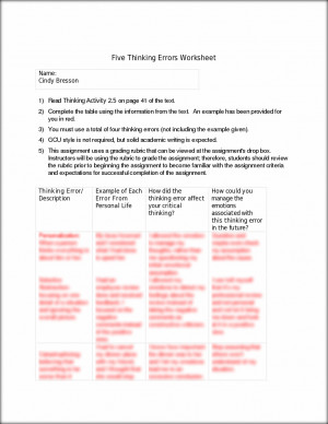 Thinking Error Worksheet