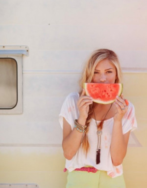 blonde, cute, fashion, girl, hippie, nice, peace, watermelon
