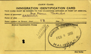 Immigration Identification Card issued to Harm Thalen. Canadian Museum ...