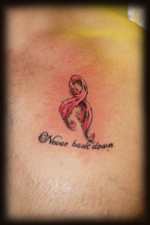 Traditional Ribbon (torn) with inspirational text for Breast cancer