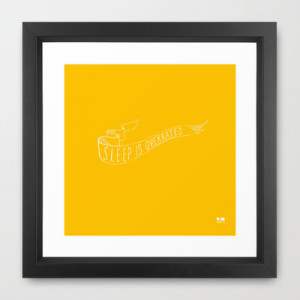 SLEEP IS OVERRATED quote in white on yellow orange Framed Art Print