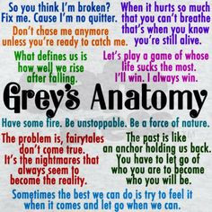 Grey's Anatomy quotes in pink, purple, blue, orange, green, red, and ...