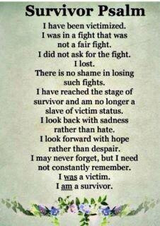 This brought tears to my eyes and warmth to my heart, I am a survivor!