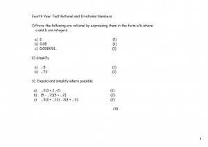 Rational and Irrational Numbers Worksheet