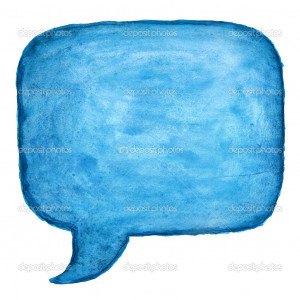 Blue watercolor blank speech bubble dialog square shape on white ...