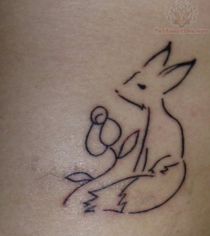 Fox And Flower Outline Tattoo