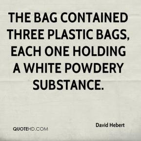 The bag contained three plastic bags, each one holding a white powdery ...