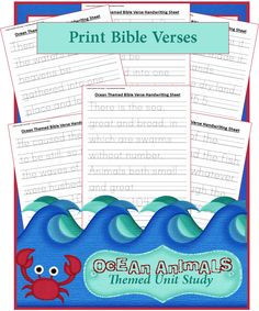 Bible Verses Handwriting Practice Sheets Ocean Animals Unit Study ...