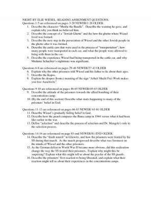 Night By Elie Wiesel Reading Assignment Questions picture