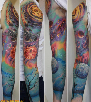 rom azosky space sleeve tattoo braccio