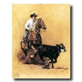 Rodeo Cowboy Calf Roping Western Animal Picture Art Print