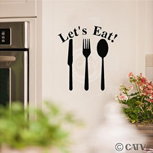 Let's Eat Knife Fork And Spoon wall saying vinyl lettering art decal ...