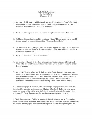 Study Guide Questions The Scarlet Letter Chapters 14-19
