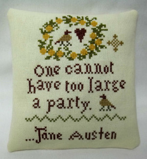 Jane Austen Party Quote Cross Stitched Mini Pillow / Shelf Sitter