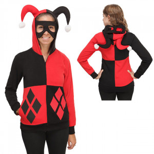 hoodie from dc comics with a harley quinn costume design