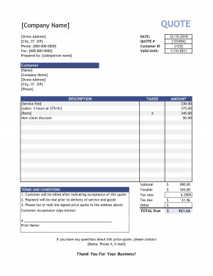 Excel Quote Templates