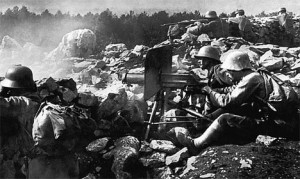 Slaughter: German machine gunners in Italy in 1917. The weapon had a ...