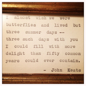 John Keats Love Quote Framed Made On Typewriter