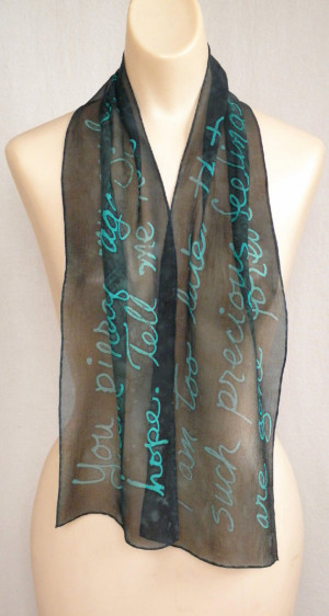 Jane Austen's Persuasion - Hand painted silk chiffon scarf - Turquoise ...