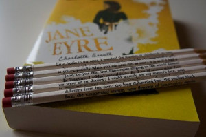 five #2 pencils, wrapped with pages from Charlotte Brontes Jane Eyre ...