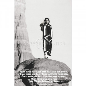 ... American (Indian Saying, Money Cannot Be Eaten) Art Poster Print