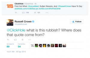 Russell Crowe infuriated by a ClickHole quote?