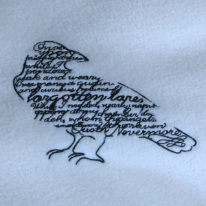 Raven with Poe Quote Embroidered Ivory Fleece Scarf