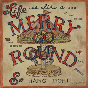 Merry Go Round, a vintage road sign poster from artist Janet Kruskamp ...