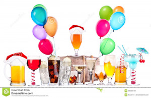 Alcohol drinks set with lot of air balloons - beer, wine, champagne ...
