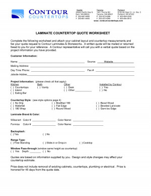 LAMINATE COUNTERTOP QUOTE WORKSHEET by nyut545e2