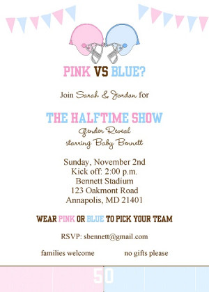 It's halftime! Football gender reveal party invitation in pink and ...