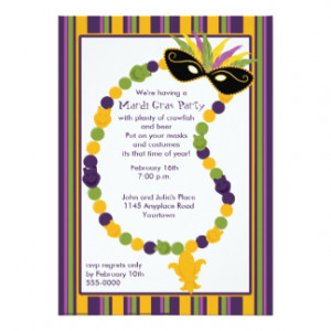 Mardi Gras Mask and Beads Party Invitation 5