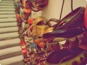 staircase with bangles on the side walls leading to a shop of ...