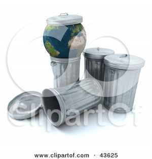 3d Globe Resting On A Trash Can With A Lid On Top