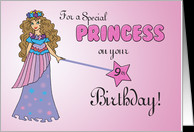 9th Birthday Pink & Purple Princess, with Sparkly Look and Wand card ...
