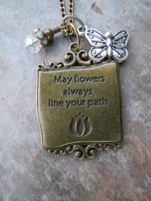 Flower Quote Necklace With Butterfly And Crystal