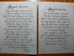 Both poems. From Bride on left and from the Groom on the Right. Both ...