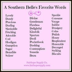Southern Belle's favorite words