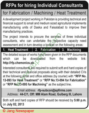 Rfps For Hiring Individual Consultants Faisalabad Jobs