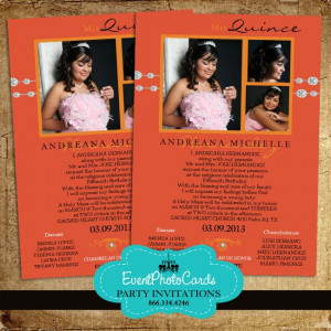 Orange Modern Quinceanera Invitations