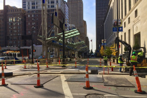 Utility relocation work proceeded near Government Square on November ...