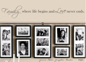 Decoration, Antique Family Photo Wall Display With Quotes Ideas ...