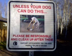 funny sign dog cleaning poop
