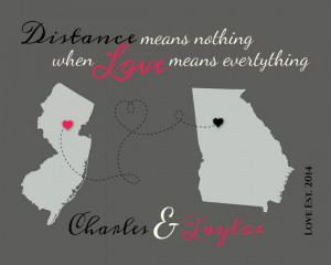 ... Love Quote, Birthday Present, Anniversary Gift, Distance Means Nothing